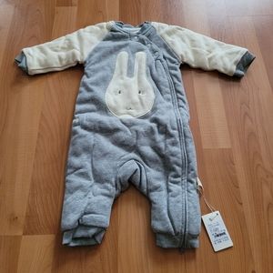 Bunny 12-18 Months Gray White Warm Zip up Bunting One Pc Coat Hoodie Romper NEW
